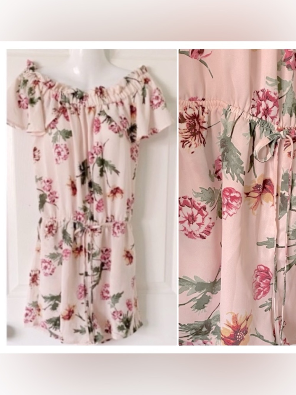 Light Pink Feminine Floral Jumper Romper Shorts (by 19 COOPER) Size S